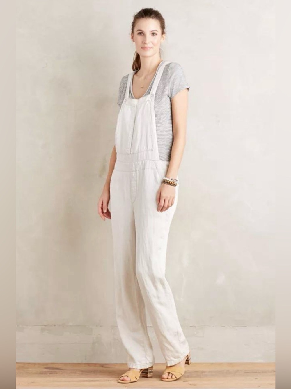 Anthropologie Pilcro and the Letterpress Linen Blend White/Ivory Overalls XS